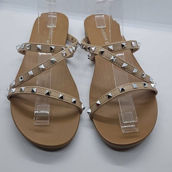 Madden Girl Conni Women's Tan Studded Slide Sandals Size 8.5 - Picture 1 of 6